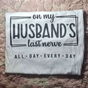 On My Huband's Last Nerve Tee In White And Yellow
